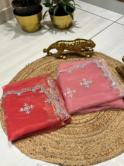 Premium Soft Organza with stone and pearl work🍇🫐