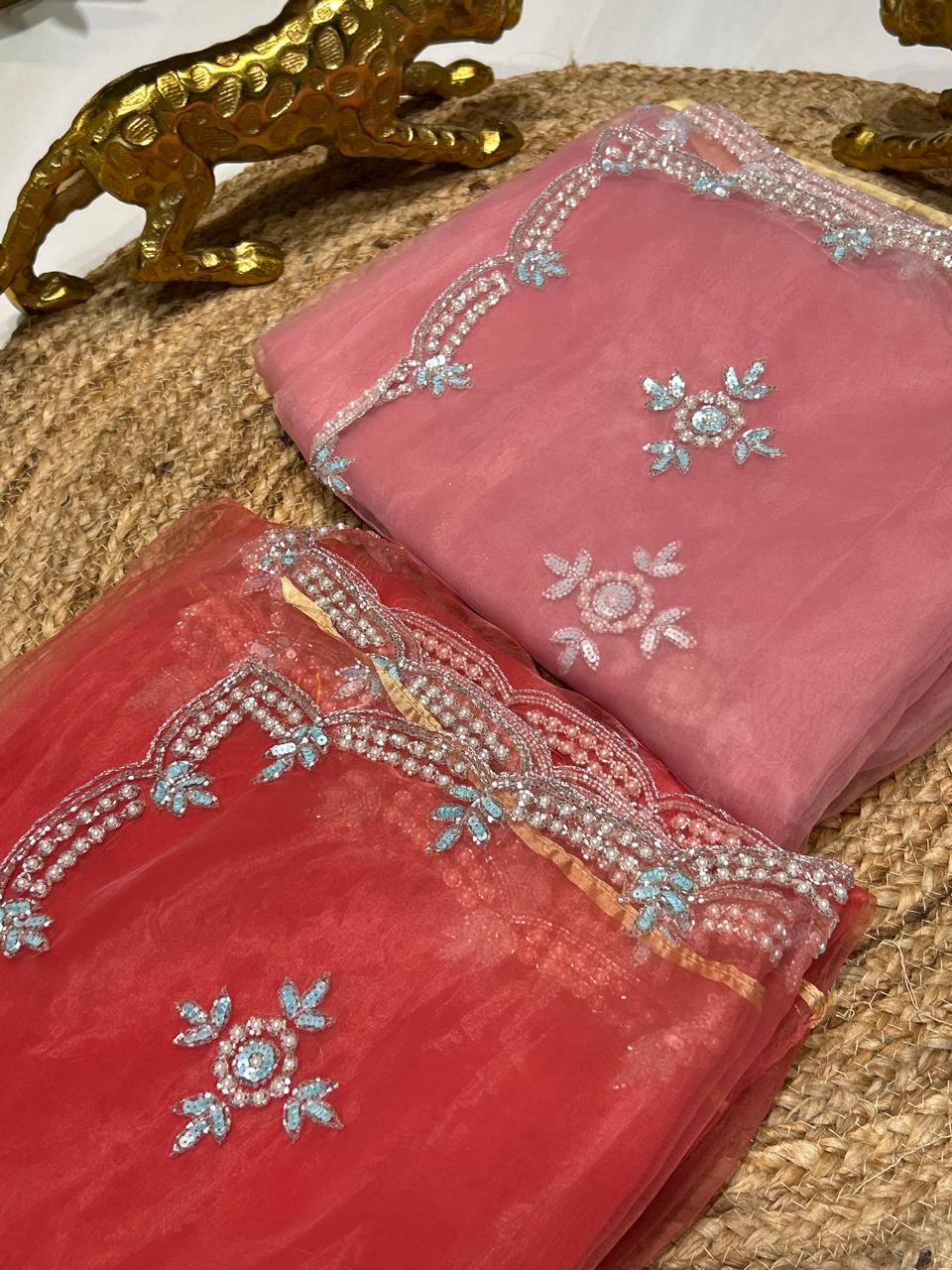 Premium Soft Organza with stone and pearl work🍇🫐