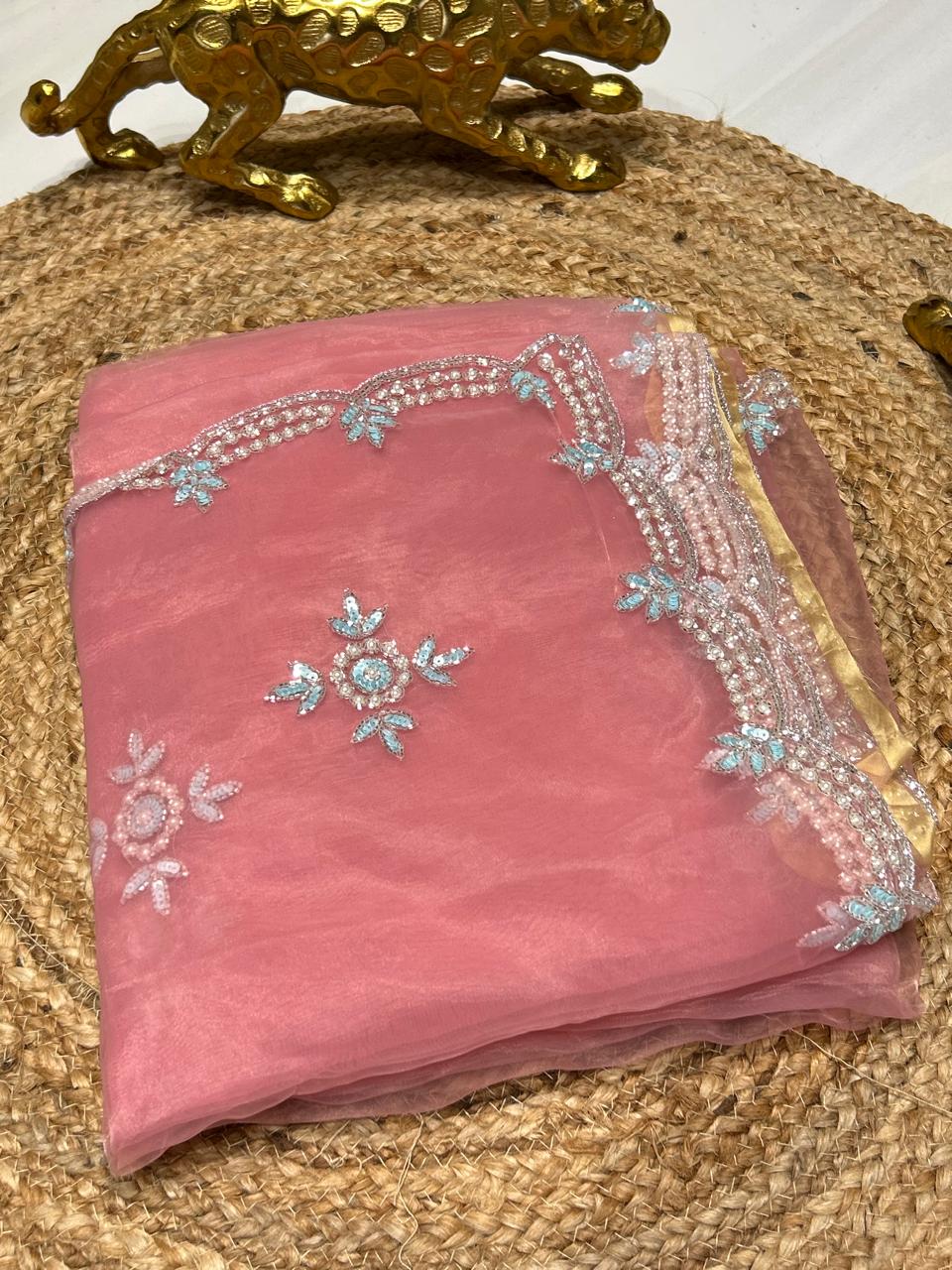 Premium Soft Organza with stone and pearl work🍇🫐