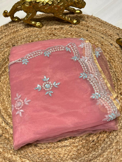 Premium Soft Organza with stone and pearl work🍇🫐