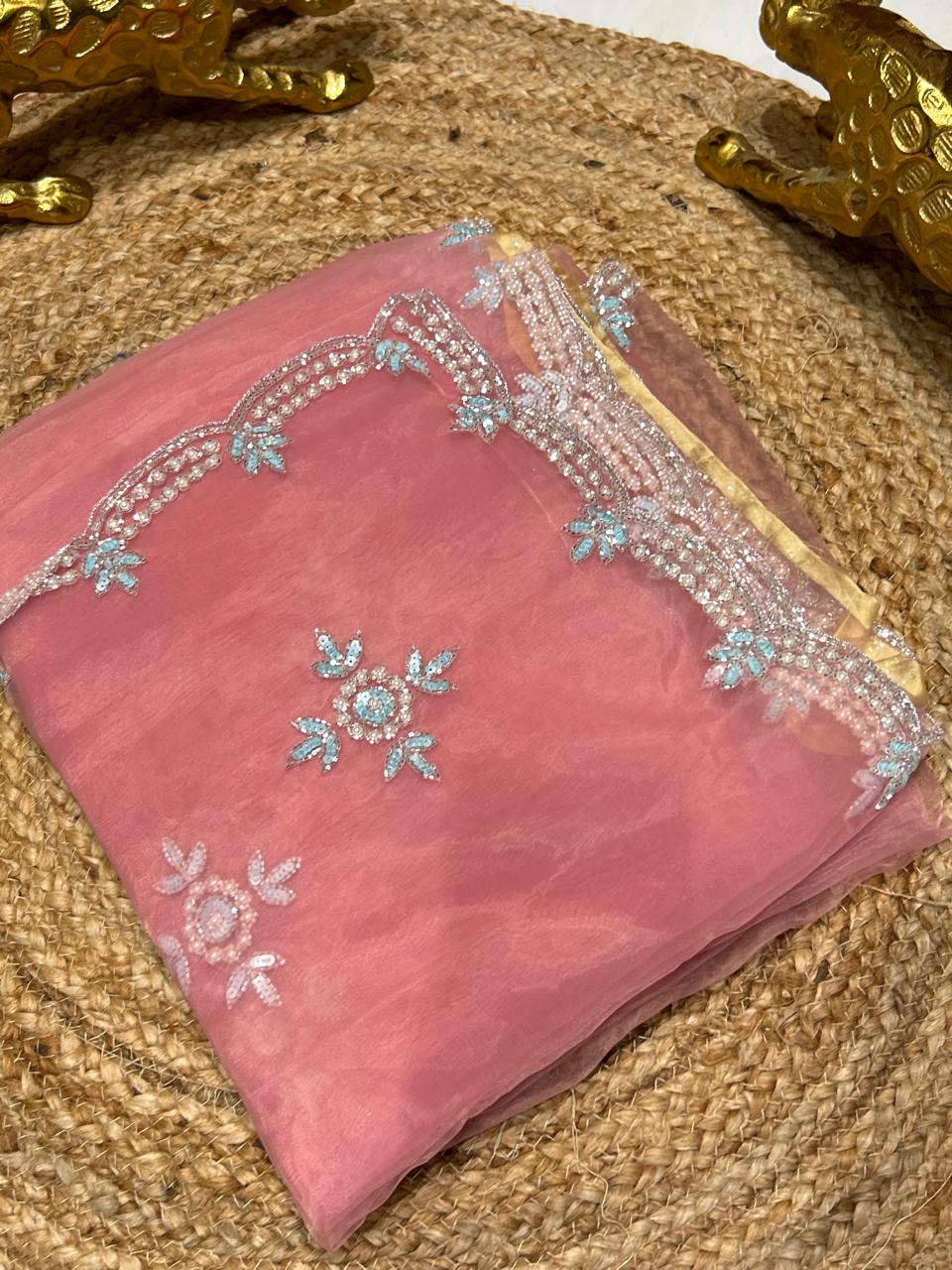 Premium Soft Organza with stone and pearl work🍇🫐