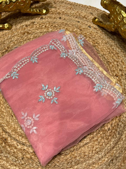 Premium Soft Organza with stone and pearl work🍇🫐