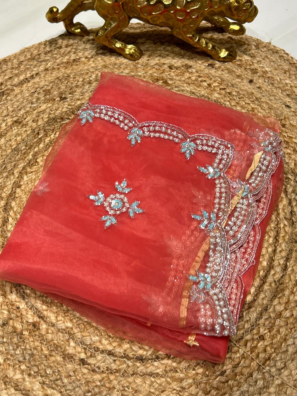 Premium Soft Organza with stone and pearl work🍇🫐