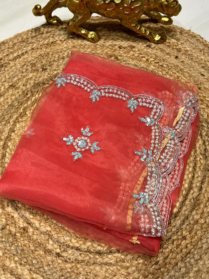 Premium Soft Organza with stone and pearl work🍇🫐