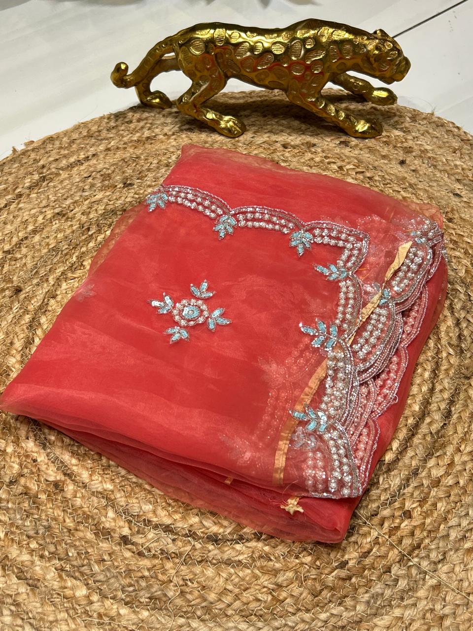 Premium Soft Organza with stone and pearl work🍇🫐