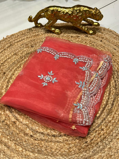 Premium Soft Organza with stone and pearl work🍇🫐