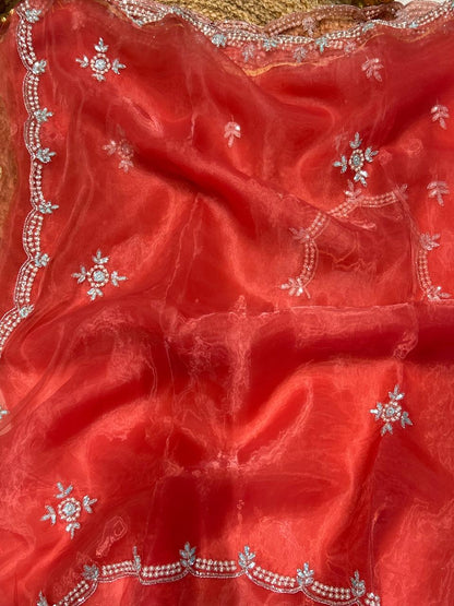 Premium Soft Organza with stone and pearl work🍇🫐