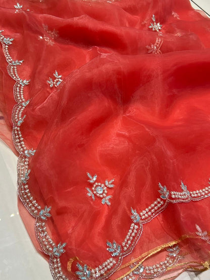 Premium Soft Organza with stone and pearl work🍇🫐