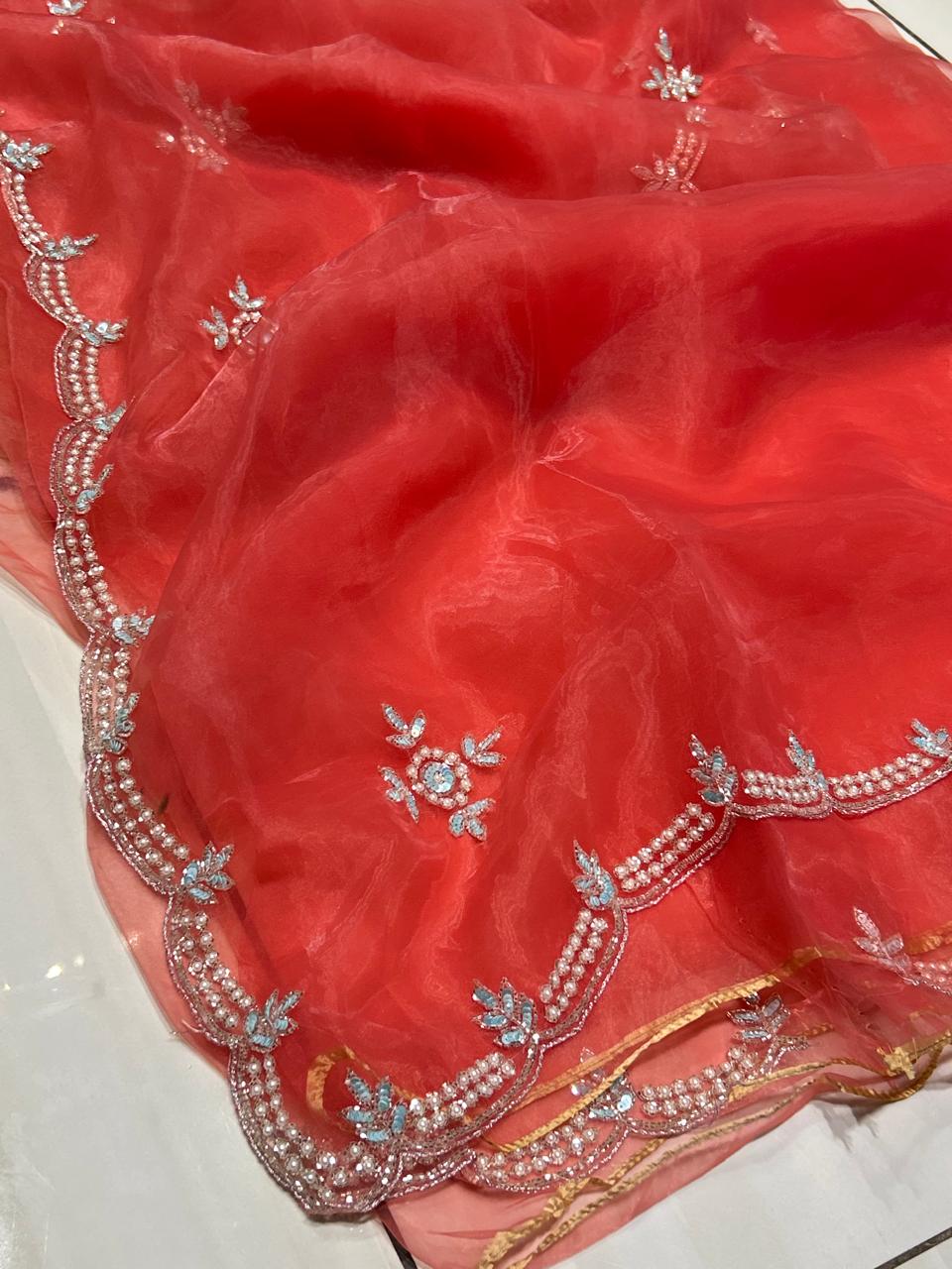 Premium Soft Organza with stone and pearl work🍇🫐