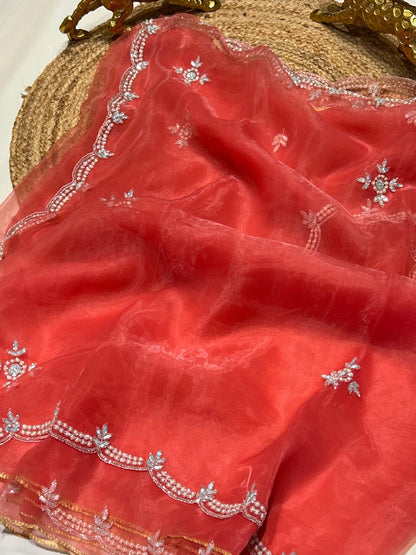 Premium Soft Organza with stone and pearl work🍇🫐