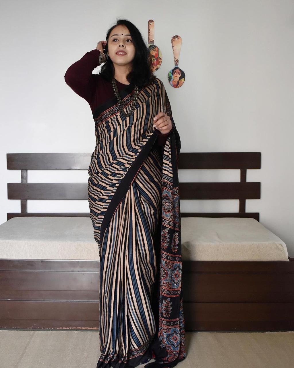 Tussar Silk Saree With Digital Print🫐🍇