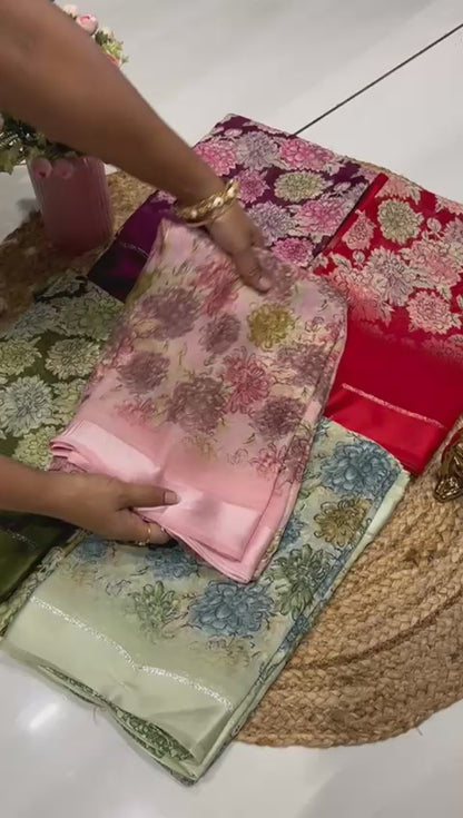 Premium Floral Brocade Silk Saree ❄️🐚