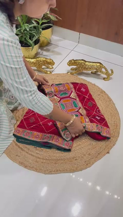 Gujarati Traditional Embroidered Saree🥭🍇