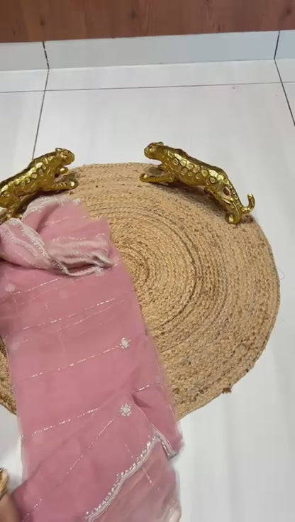 Soft Oraganza Saree With Pearl work🐚❄️