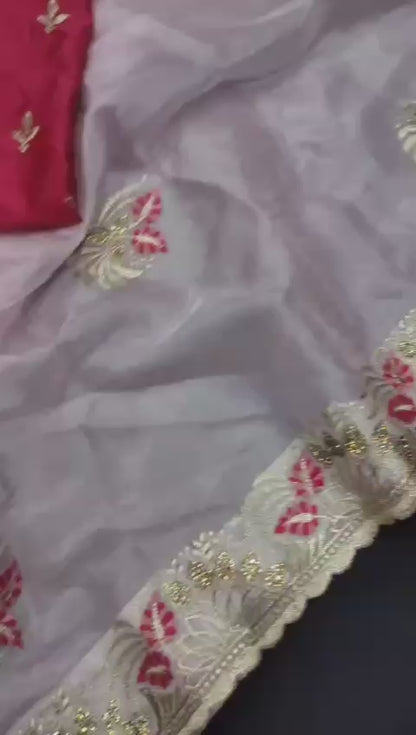 Crush Geogette Saree with Heavy Embroidery🧵🪡