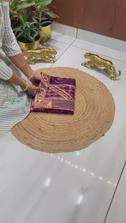 Gujarati Traditional Embroidered Saree🫑🌶️